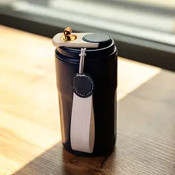 Термочашка Coffee 400 мл з ремінцем та датчиком температури, синій Yiwu HP-GM-4 - мініатюра 2