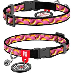 Нашийник для котів Waudog Nylon Банани на рожевому з QR паспортом XS 20-30x1 см