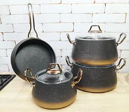Набір каструль O.M.S. Collection 3041 з гранітно-мармуровим покриттям Бронзовий (Туреччина) - мініатюра 5