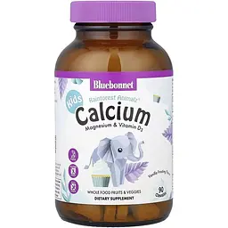 Кальцiй + Магнiй + Вiтамiн D3 для дітей Bluebonnet Nutrition Rainforest Animalz зі смаком ванілі 90 цукерок