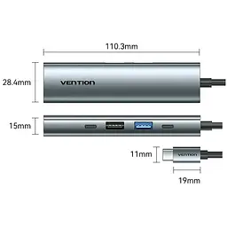 Док-станція USB3.0 Type-C - HDMI /USB 3.0/USB 2.0/Type-C 2.0/PD 100W Hub 5-in-1 Vention (TGLHB) - мініатюра 7