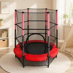 Батут дитячий для дому TILLY BT-RJ-0072 із захисною сіткою діаметр 140 см до 100 кг Червоний - мініатюра 2