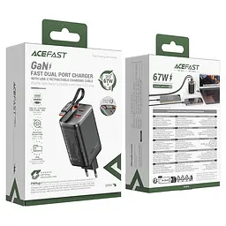 МЗП Acefast A111 GaN With Retractable Cable Type-C PD67W (1USB-A/1C) Black - мініатюра 6