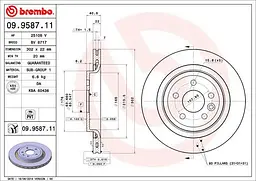 Диск гальмівний задній вентильований Volvo S80 II, S60 II, V60 I 06-19р Brembo (09.9587.11) - мініатюра 2