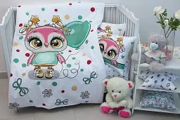 Комплект постільної білизни в ліжечко Tag Tekstil 100x140 бавовна Little owl для немовлят Сова (рожевий)