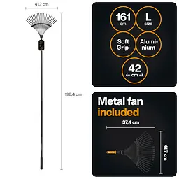 Граблі сталеві віялові Fiskars OneClick 42 см + ручка L, 161 см (1080714) - мініатюра 2