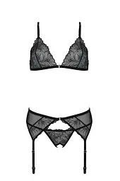 Комплект з відкритим доступом Passion DELIENA SET L/XL black, ліф, стрінги, пояс для панчіх - миниатюра 3