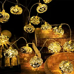 Гирлянда на Хэллоуин Тыквы 10 led 150 см 55 мм золотистая - миниатюра 6