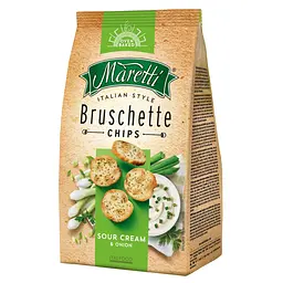 Брускетти Maretti Bruschette Chips сметана з цибулею XXL 140 г.