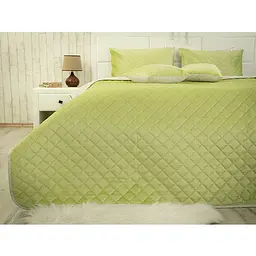 Покривало Руно 150х220 см велюр оливкове (360.55_360.55_Olive Green ромб) - мініатюра 6
