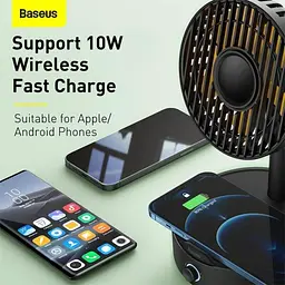 Вентилятор із бездротовою зарядкою Baseus HerXiaomit wireless charger with oscillating fan WXYZ-B01 Black - мініатюра 10