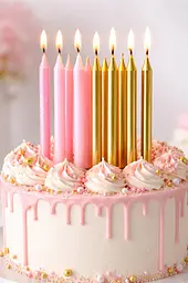 Набір свічок для торта 12 шт рожеві та золоті, тонкі святкові свічки slim candles для дня народження, декоративні свічки - мініатюра 2