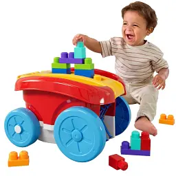 Ігровий візок Mega Bloks Mattel Block Scooping Wagon JFR30 для складання кубиків, 20 деталей, машинка каталка від 1 року червоний (SKU-201) - мініатюра 3