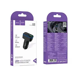 Адаптер автомобільний HOCO Barry dual port digital display car charger Z63B 1USB/1Type-C, 48W/3A, PD/QC - мініатюра 2