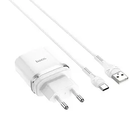 Мережевий зарядний пристрій 1USB Hoco C12Q 3A White + USB Cable Type-C