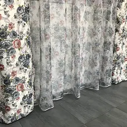 Атласні штори з синіми квітами 150х270 з батистовим тюлем 400х270 ALBO pbe0052706 - мініатюра 5