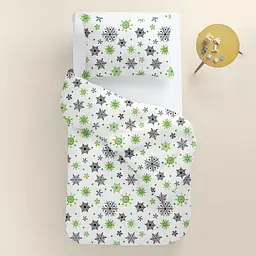 Дитяча постільна білизна в ліжечко SNOWFLAKES CS5, зелений (SnowflakesGreenGreyWhite_White_140) - мініатюра 2