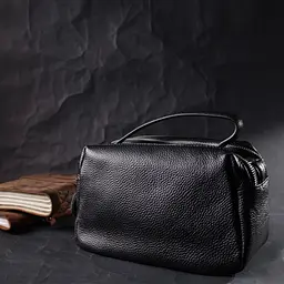 Сумка прямокутна для жінок на два відділення з натуральної шкіри Vintage 22343 чорна - мініатюра 10