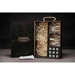 Подарунковий набір Whiskey Stones камені для віскі в дерев'яному пеналі №7 + 2 склянки Bormioli Rocco Selecta + щипці + мішечок - мініатюра 2
