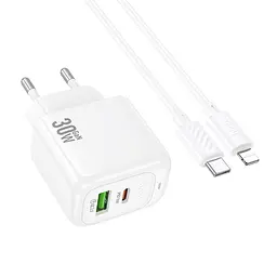 МЗП Hoco CS55A Surplus PD30W+QC3.0 (1USB-A/1C) + кабель Type-C to Lightning White - мініатюра 4