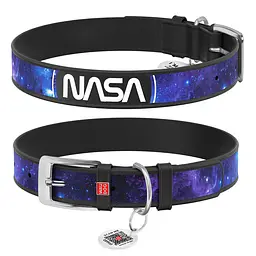 Нашийник для собак шкіряний Waudog Design з QR-паспортом "NASA21" L Ш 25 мм Д 38-49 см чорний
