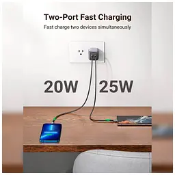Зарядний пристрій Ugreen 2xUSB-C PD 45 Вт (25 Вт + 20 Вт) QC 4.0 + CD294 чорний (90573) - мініатюра 2