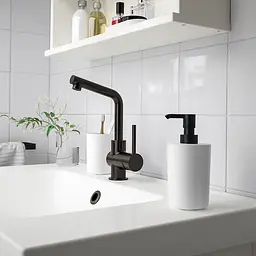 Набір аксесуарів для ванної кімнати IKEA 3 предмети дозатор, стакан і підставка, біло-чорний - мініатюра 2