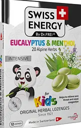 Леденці від застуди Swiss Energy Herbal Lozenges Blister 20 herbs Eucalyptus and Menthol for kids 12 лед