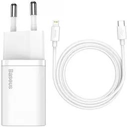 Мережевий зарядний пристрій Baseus Super Si 1Type-C + Cable Type-C to Lightning 20W TZCCSUP-B02 White