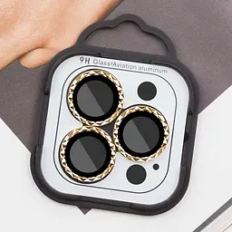 Захисне скло Metal Shine на камеру (у упак.) для Apple iPhone 15 Pro (6.1) / 15 Pro Max (6.7) Золотий / Gold - мініатюра 2