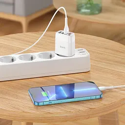Блок зарядний набір Hoco Easy charge C93A Lightning cable 3USB білий - мініатюра 4