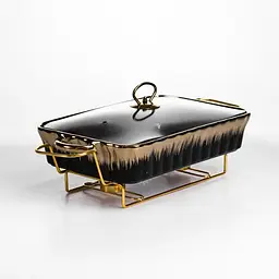 Мармітниця порцелянова для других страв Yiwu Black Velvet 2 л 40х22.5х15.5 см марміт на підставці для соусів гарнірів закусок ML531-15 - мініатюра 3