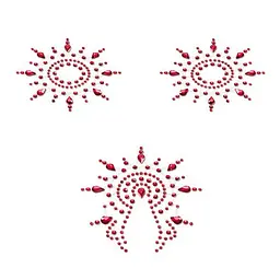 Пестиси Petits Joujoux Gloria set of 3 Red із кристалів, прикраса на груди та вульву (червоний)