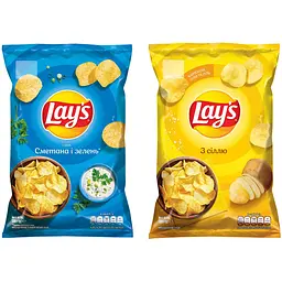 Чипси Lays зі смаком сметани і зелені 120 г + Чипси Lays з сіллю 120 г