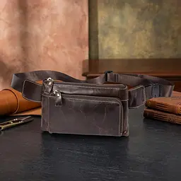 Поясна сумка гладка 14738 Vintage коричнева - мініатюра 3