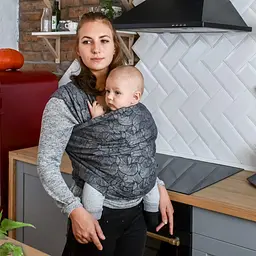 Слінг - шарф для дітей від народження жакардовий Розмір 7 (5,2 метри) сірий Leaf