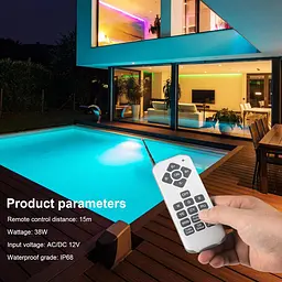 RGB LED світильник Kingwen 38 Вт для басейну IP68 з пультом - мініатюра 6