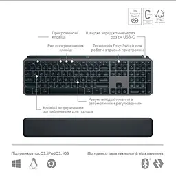 Комплект Logitech MX Keys S Plus Palmrest Wireless UA Graphite (920-011614) - мініатюра 6