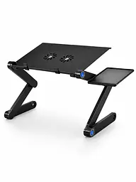Складаний столик для ноутбука чорний 42×26 см з охолодженням, 2 вентиляторами та підставкою для миші (49676287)