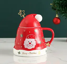 Кухоль з кришкою і ложкою Ялинка 5692 470 мл червоний