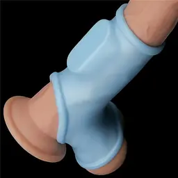 Насадка на член - Vibrating Silk Knights Ring With Scrotum Sleeve Blue - мініатюра 3