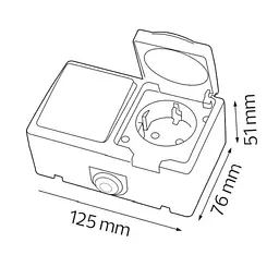 Розетка Horoz Electric Atom, 1-на накладна із заземленням, з кришкою, з 2-м вимикачем, чорно-сіра - мініатюра 2