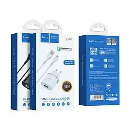 Адаптер мережевий HOCO Micro USB cable Smart FCP/AFC C12Q 18W набо білий - мініатюра 3