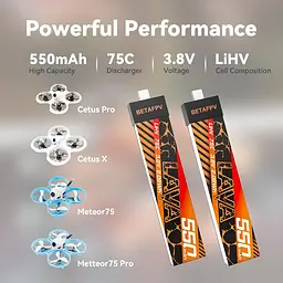 Акумулятор BetaFPV Lava 1S 550 mAh 75C 3.8V LiHV LiPo BT2.0 FPV для Cetus X, Cetus Pro, Meteor (18767) - мініатюра 5