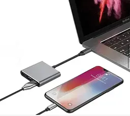 Перехідник адаптер 3в1 із Type-C на HDMI, USB, USB-C / Конвертер Full HD, 1080p, 4K, 2K, UHD  - мініатюра 2
