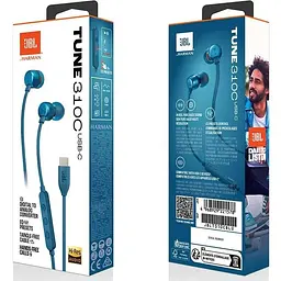 Навушники провідні JBL T310C USB-C (JBLT310CBLU) з мікрофоном сині - мініатюра 5
