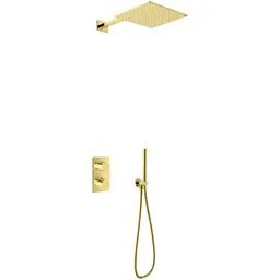 Душова система Kohlman Experience 25 gold з термостатом + BOX прихованого монтажу KPL-QW432EGDQ25, Золотий