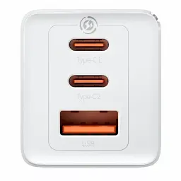 Мережевий зарядний пристрій Baseus GaN5 Pro Fast Charger 2Type-C+USB 65W + Cable Type-C to Type-C CCGP120202 White - мініатюра 4