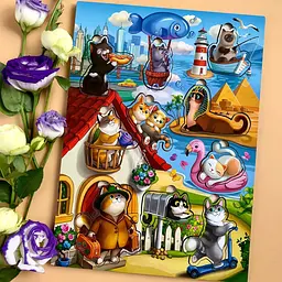 Дерев'яний пазл-вкладиш Котики - 1 з будиночком Ubumblebees 1х24х33 см det0009898 - мініатюра 5