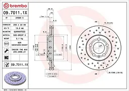 Диск гальмівний передній вентильований Seat Ibiza III-IV, Cordoba 96-25р Brembo (09.7011.1X)